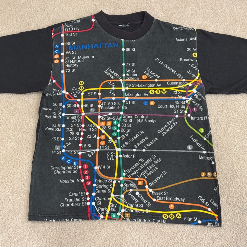 NYC Subway Map Graphic T-Shirt - Black Multicolor